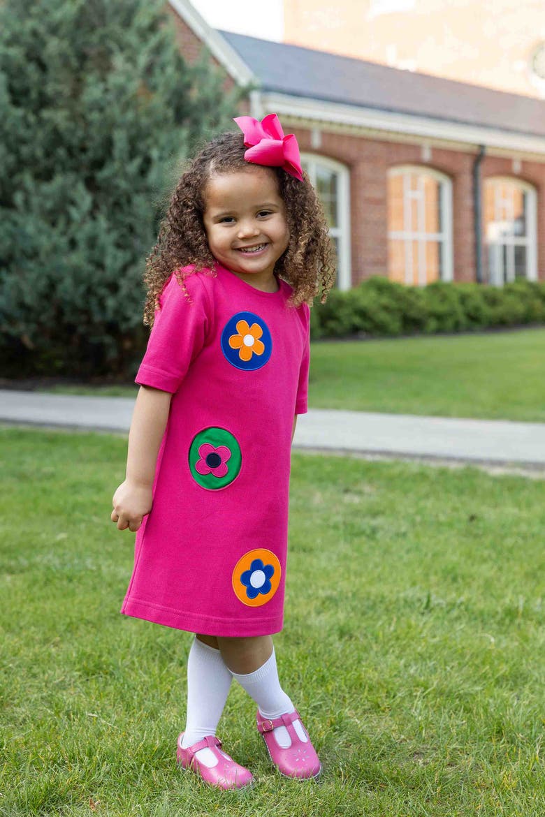 Pique Knit Dress With Flower Dots, Alternate, color, Pink, Multicolor