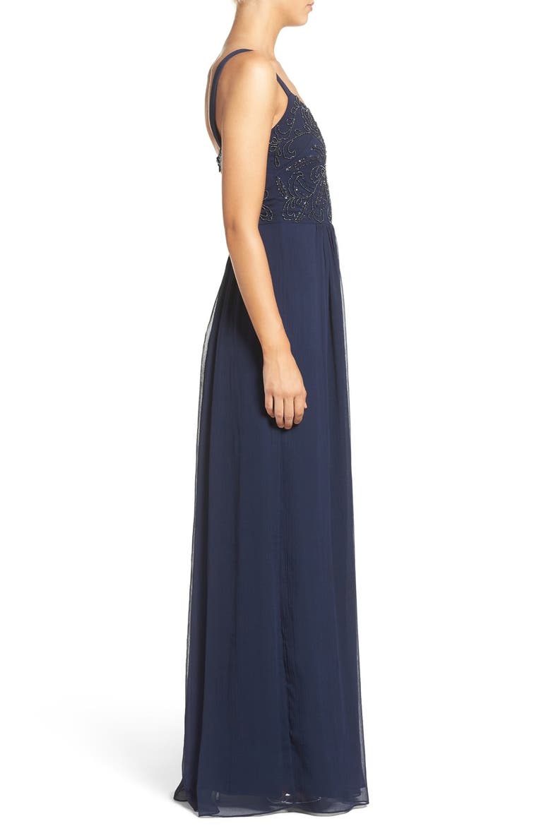 Embellished Bodice Chiffon Gown, Alternate, color, NAVY