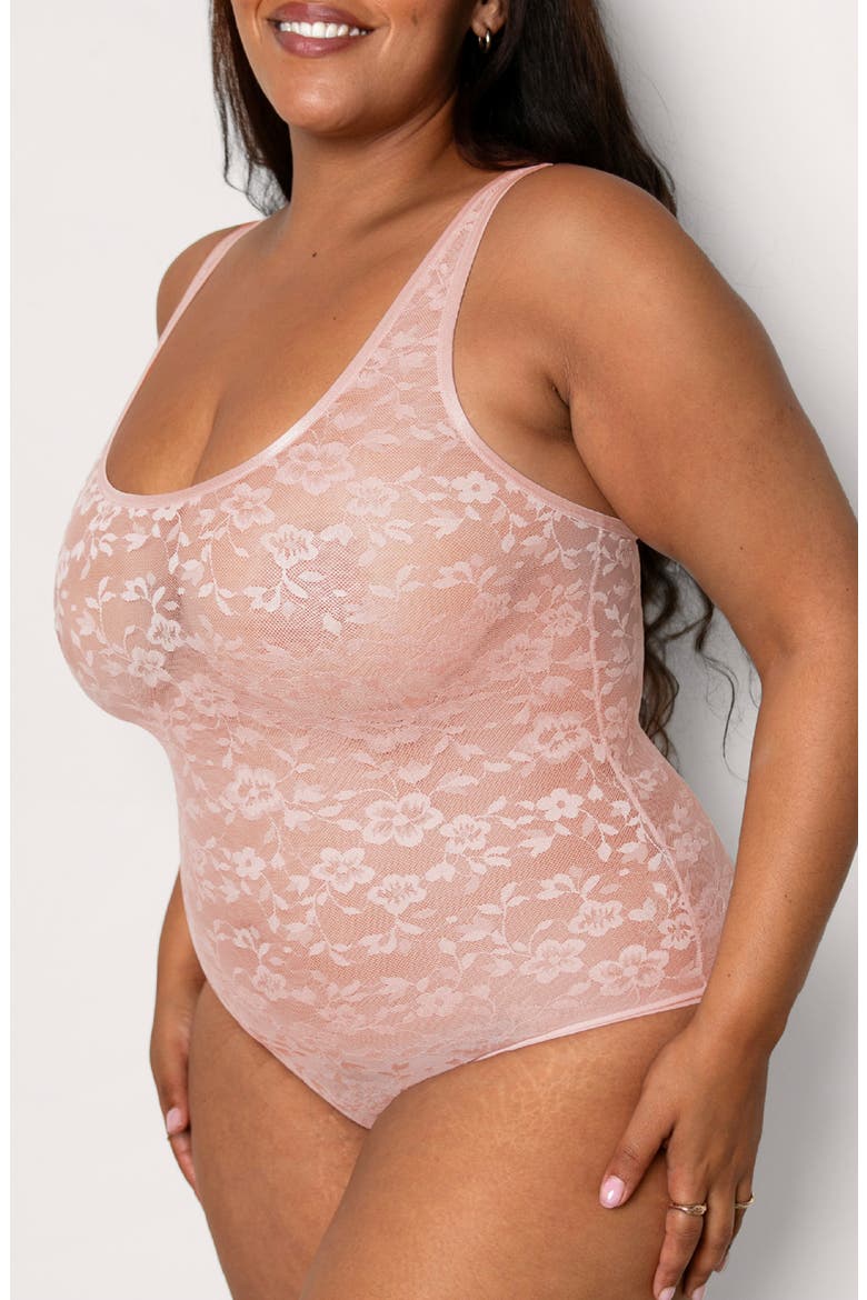 No-Show Lace Bodysuit, Alternate, color, BLUSHING ROSE