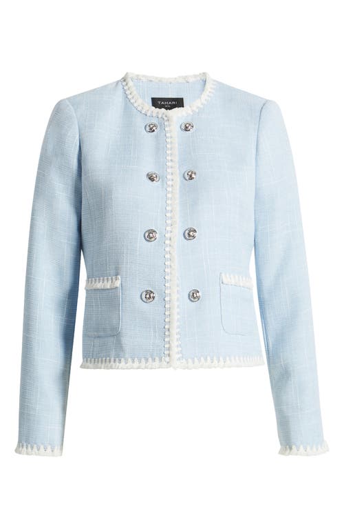 Tahari Asl Bouclé Crop Jacket In Ice Blue