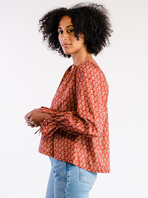 Able Kristen Button Down Blouse In Red Block Print