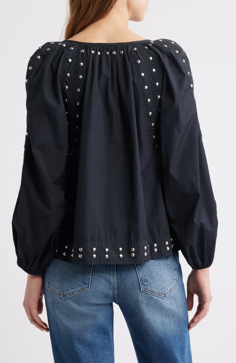 THE GREAT. The Bodega Studded Cotton Poplin Top, Alternate, color, Black