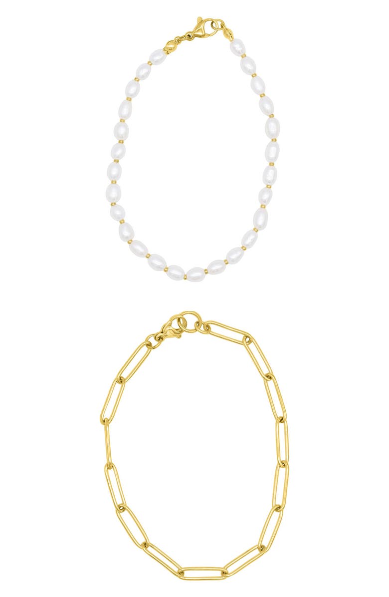 Adornia 5-5.5mm Freshwater Pearl & Oval Link Bracelet Set, Main, color, 