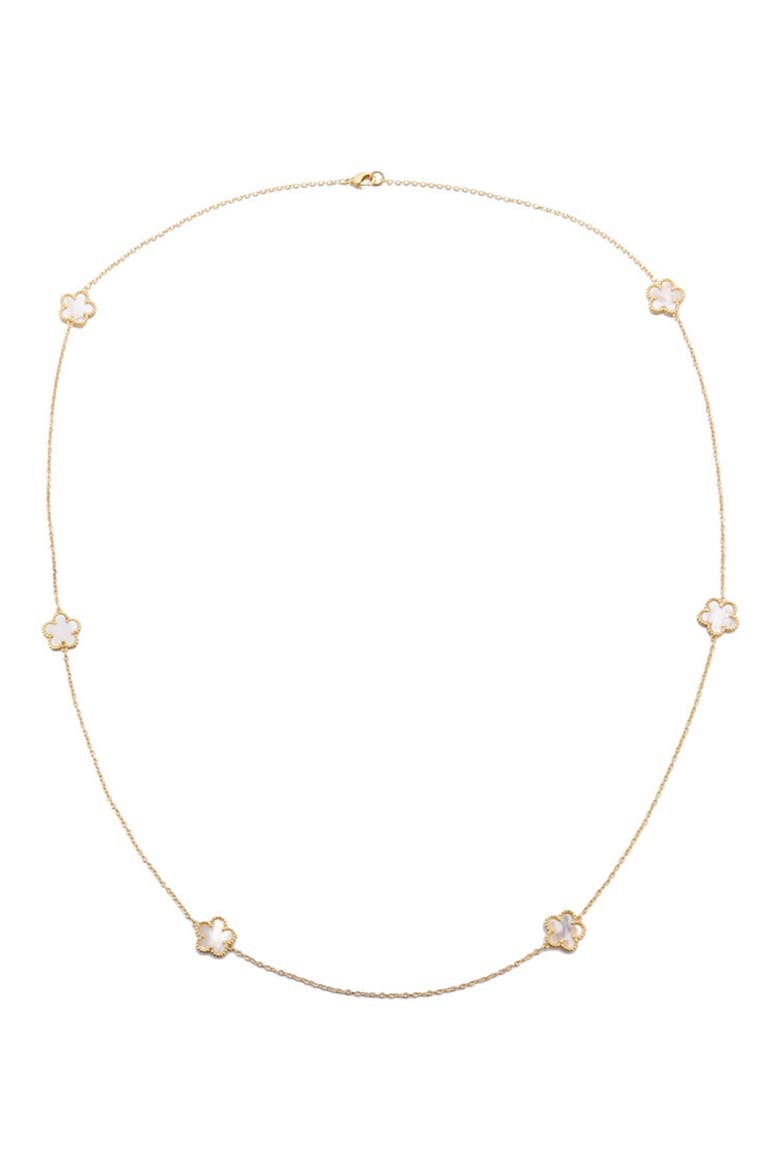 Mother-of-Pearl Clover Station Chain Long Necklace, Alternate, color, WHITE