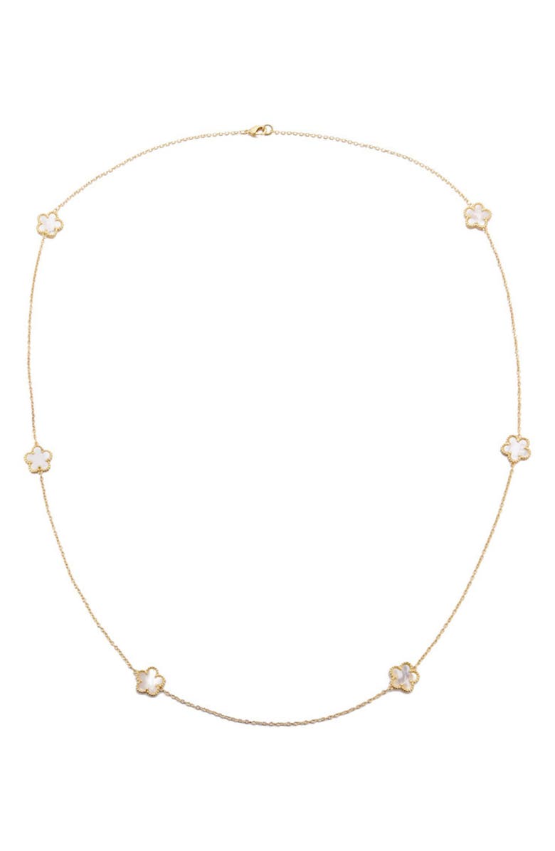 Adornia Mother-of-Pearl Clover Station Chain Long Necklace, Alternate, color, White