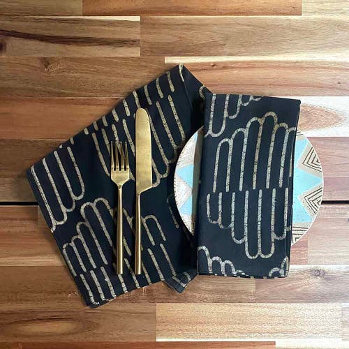 Ichcha Handcrafted Cotton Table Napkins In Black