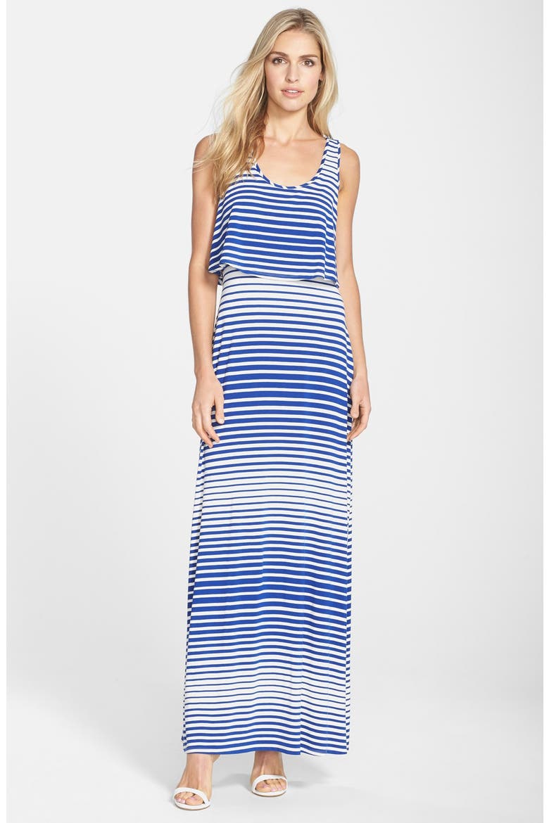 Popover Jersey Maxi Dress, Main, color, WHITE/ BLUE