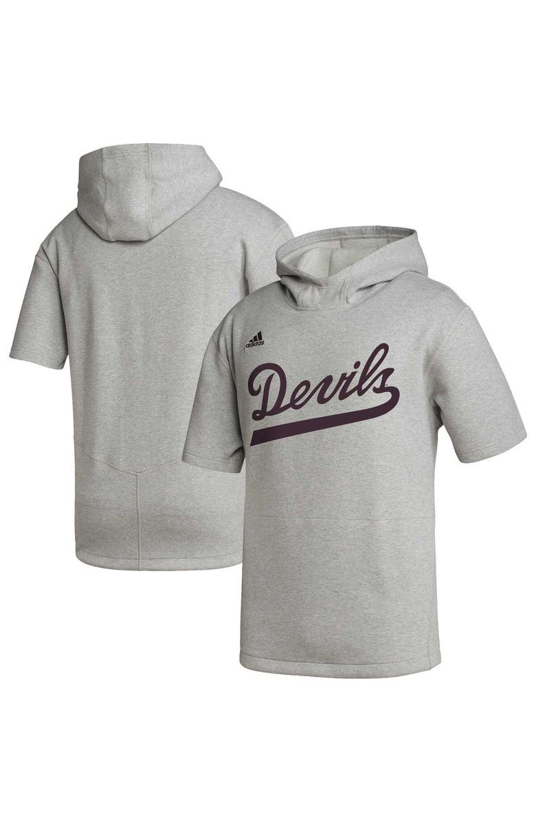 adidas Men's adidas Heather Gray Arizona State Sun Devils Modern Classics Baseball Icon Tri-Blend Short Sleeve Pullover Hoodie, Alternate, color,