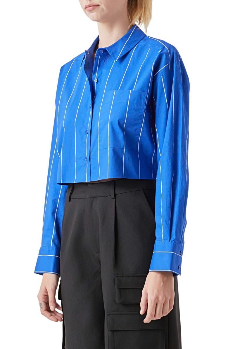 Grey Lab Stripe Crop Button-Up Shirt, Alternate, color,