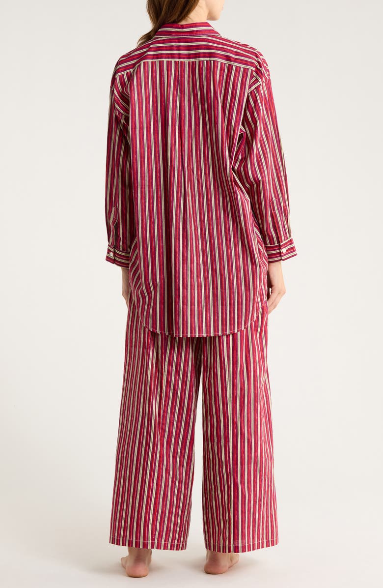 Chan Luu Oversize Shirt & Pants Cotton Pajamas, Alternate, color, Red Stripe