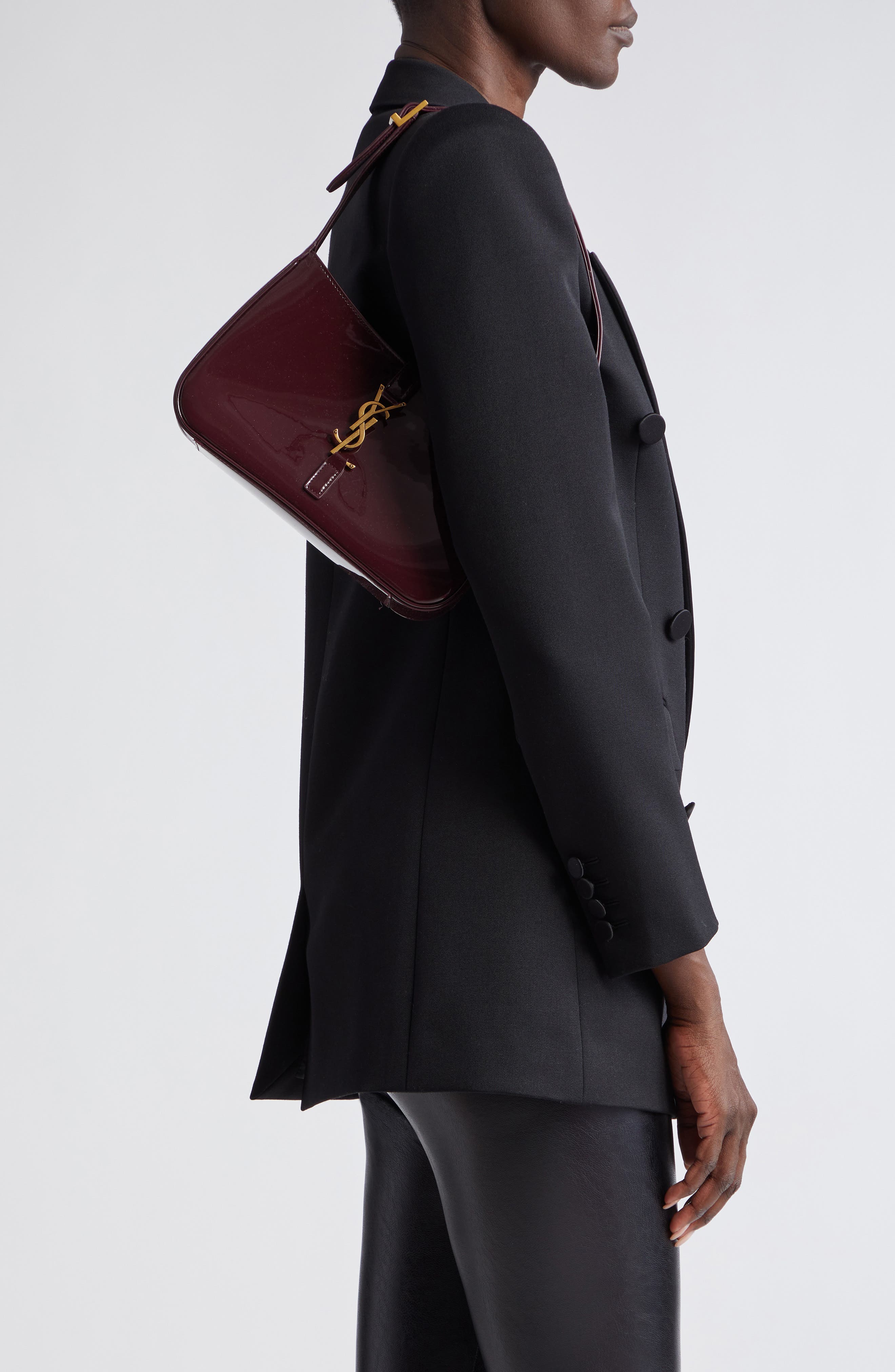 Le 5 à 7 Patent Leather Hobo, Alternate, color, DARK RED WINE