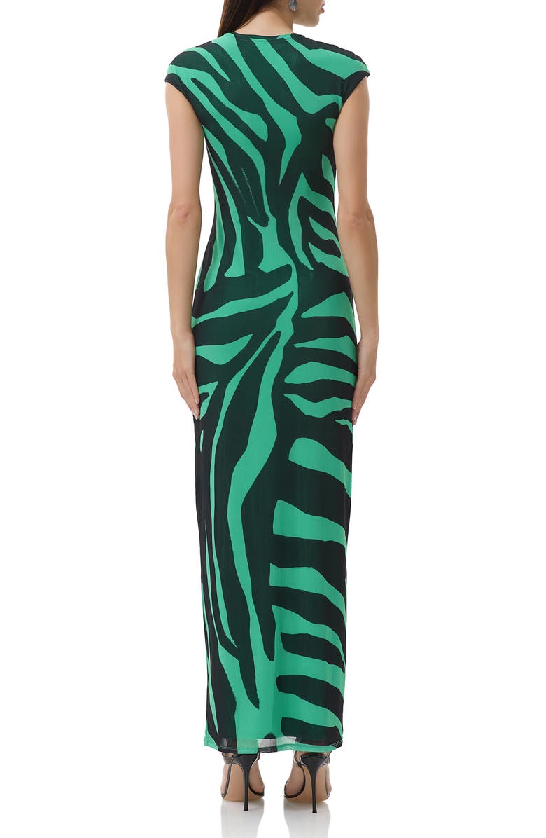 AFRM Cody Print Cap Sleeve Mesh Maxi Dress, Alternate, color, Green Zebra