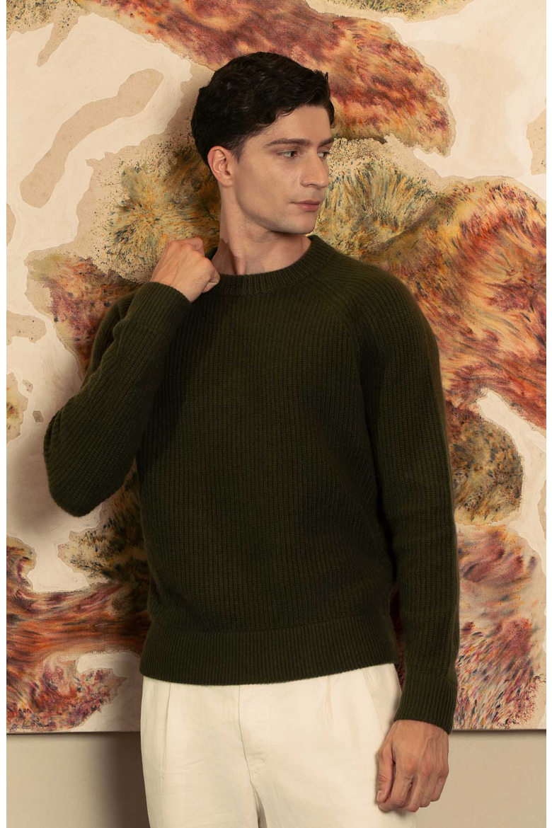 Aidan Chunky Cashmere Crewneck Sweater, Alternate, color, Olive