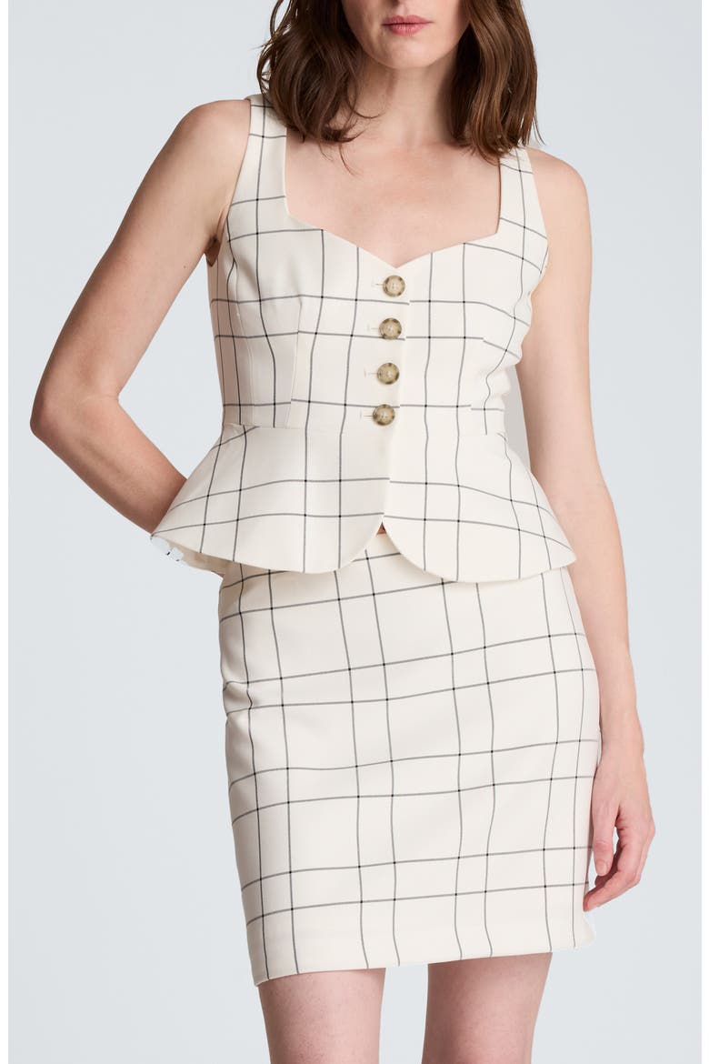 Windowpane Plaid Peplum Vest, Main, color, FEATHER WHITE/ BLACK