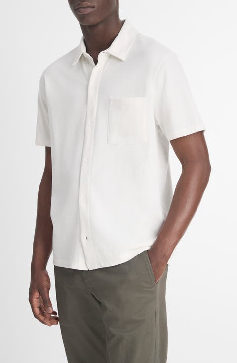 Sueded Jersey Short Sleeve Button-Up Shirt