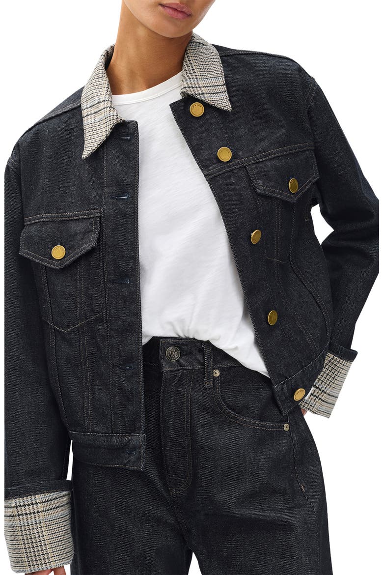 Harriet Contrast Print Denim Trucker Jacket, Alternate, color, TWRCO