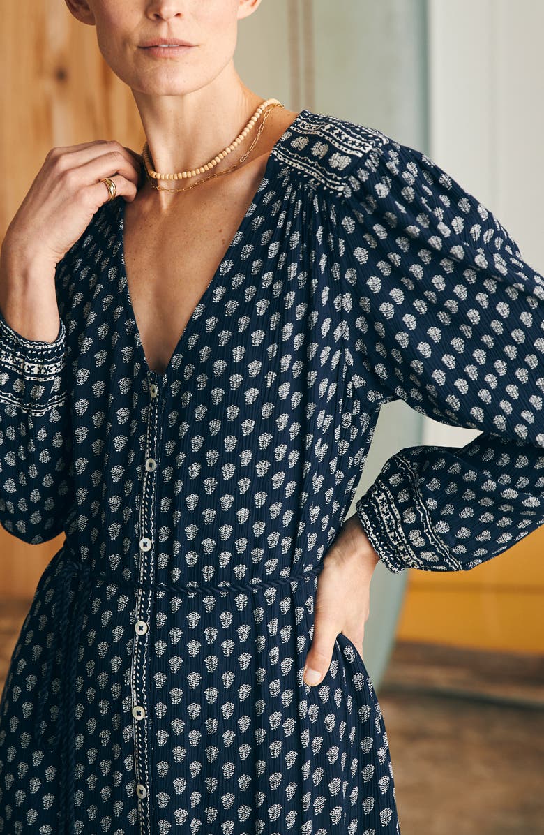 Faherty Orinda Belted Long Sleeve Button Front Maxi Dress, Alternate, color, 