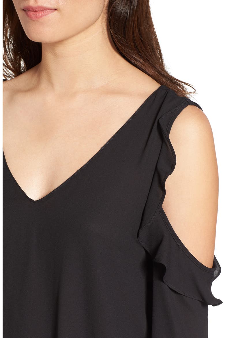 Cold Shoulder Ruffle Top, Alternate, color, BLACK