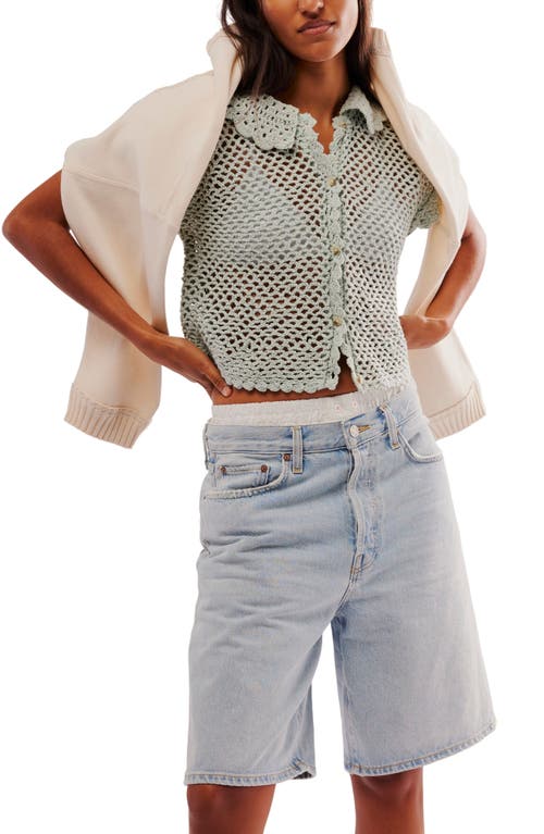 Free People Lily Crop Crochet Cardigan In Green