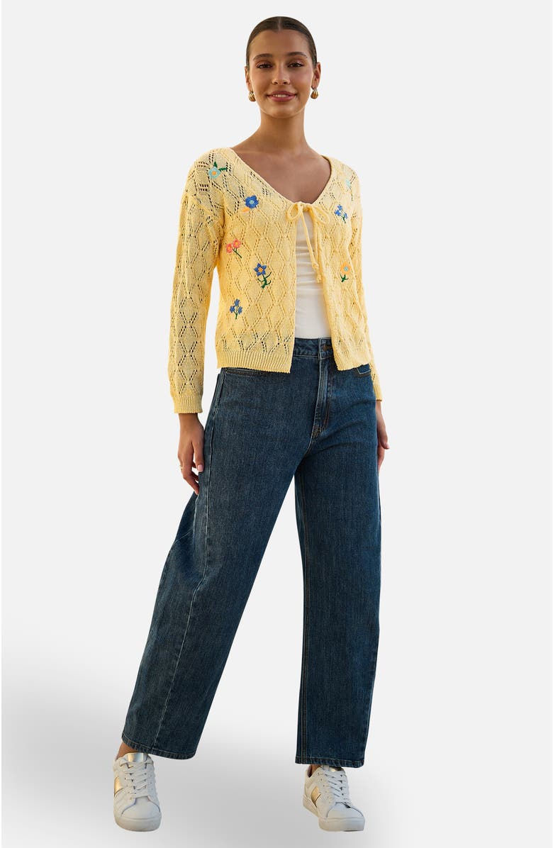 Yumi Embroidered Pointelle Cardigan, Alternate, color, Butter Yellow