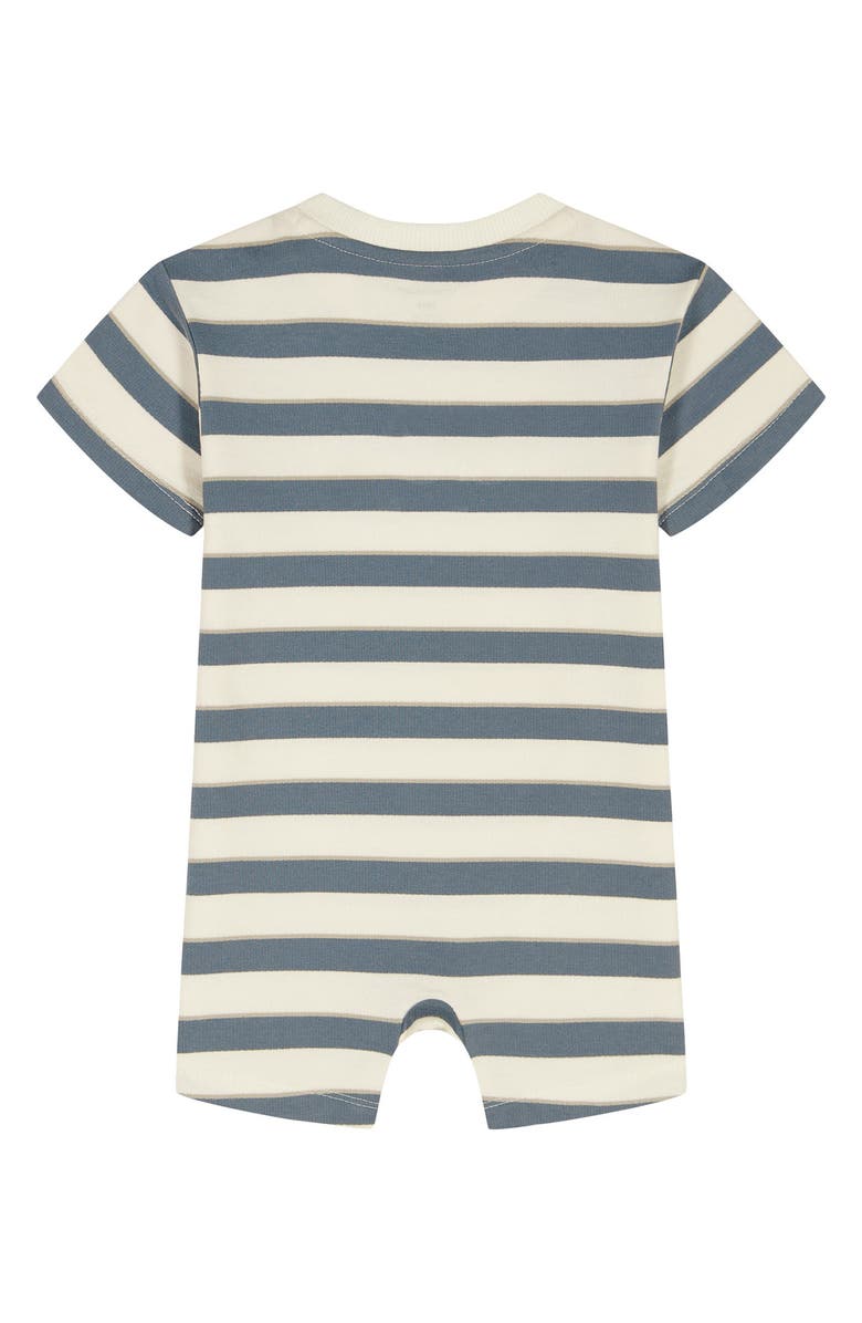 Calvin Klein Stripe Logo Romper, Alternate, color, White/ Blue Multi