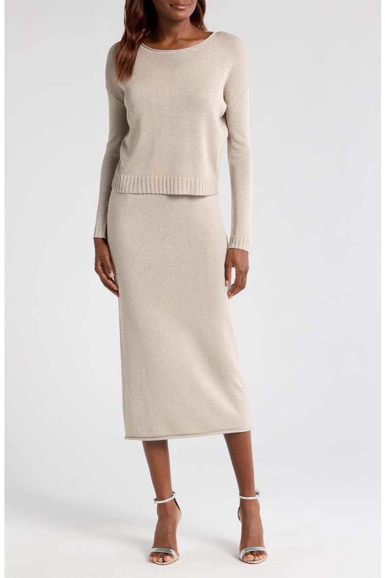 Metallic Long Sleeve Midi Sweater Dress, Main, color, MOONSHINE
