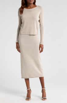 Metallic Long Sleeve Midi Sweater Dress