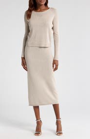 Halogen® Metallic Long Sleeve Midi Sweater Dress