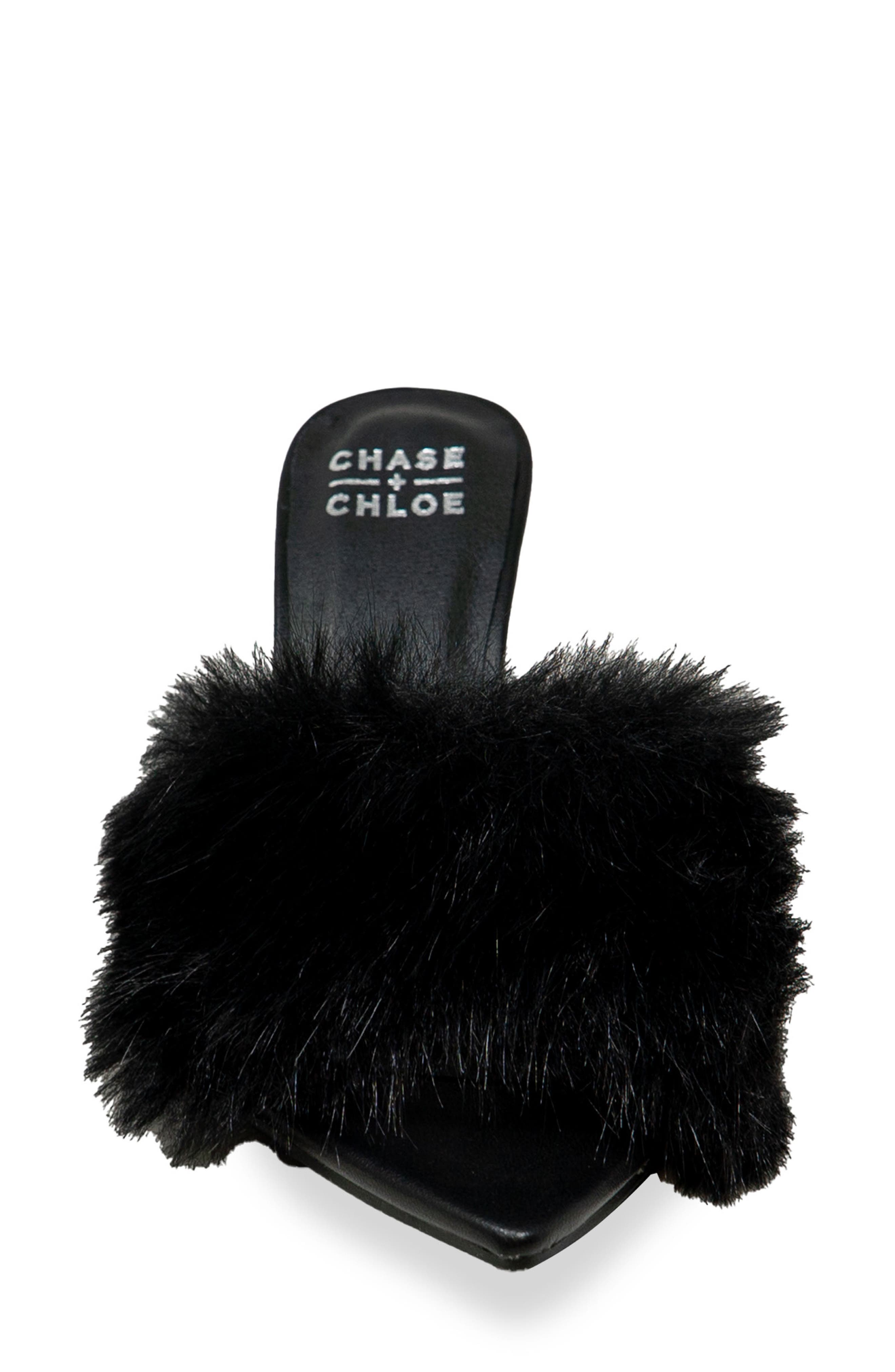 CHASE AND CHLOE Faux Fur Stiletto Mule Sandal, Alternate, color, Black