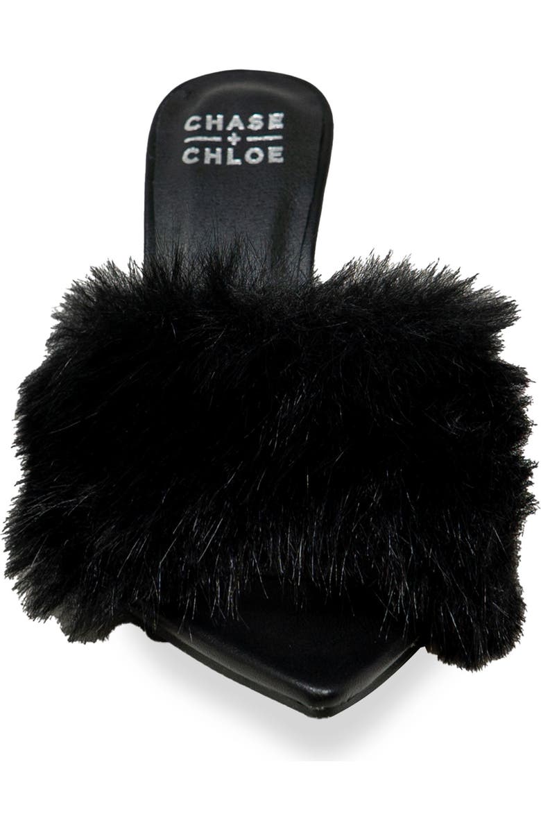 CHASE AND CHLOE Faux Fur Stiletto Mule Sandal, Alternate, color, Black