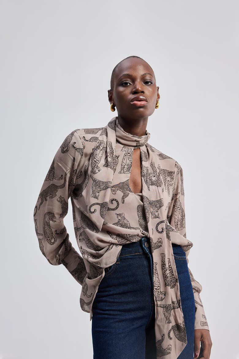 Relaxed-Fit Top with Front Tie, Alternate, color, Feral Whispers