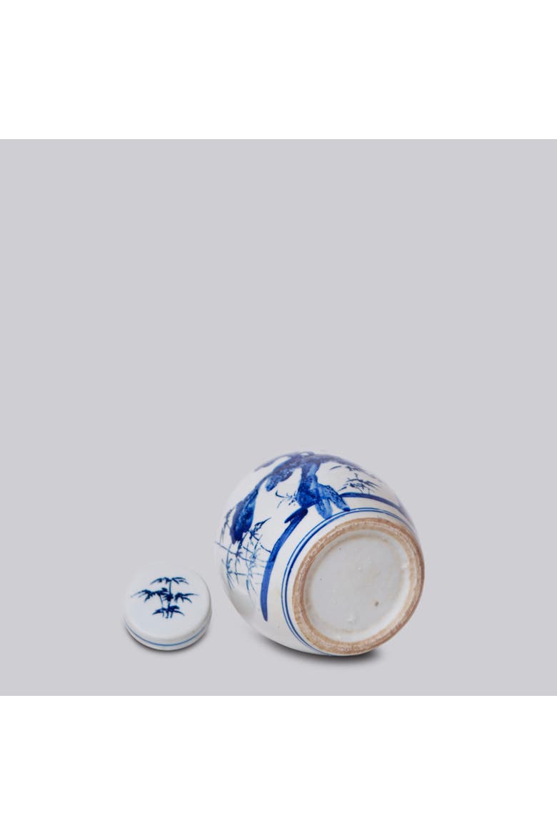 Porcelain Three Friends Round Storage Jar, Alternate, color, Blue + White