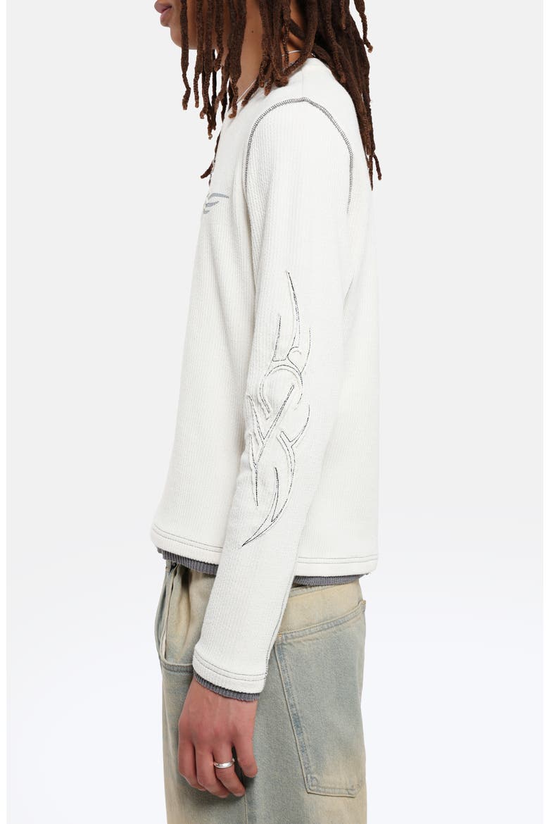 Tattoo Appliqué Long Sleeve Waffle T-Shirt, Alternate, color, WHITE