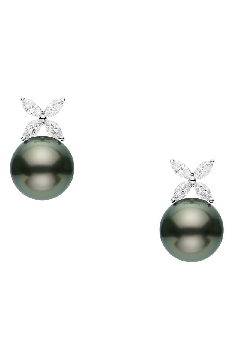 Mikimoto Classic Black Pearl & Diamond Earrings, Main, color, 
