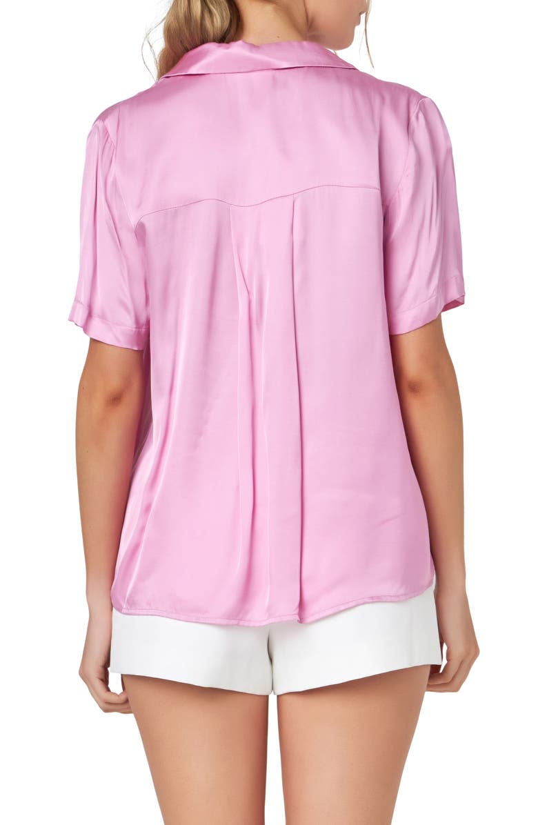 English Factory Short Sleeve Satin Shirt, Alternate, color, Pink
