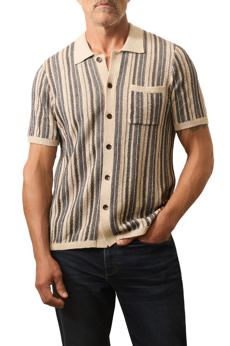 Stripe Short Sleeve Cardigan, Main, color, IRON MOUNTAIN STRIPE