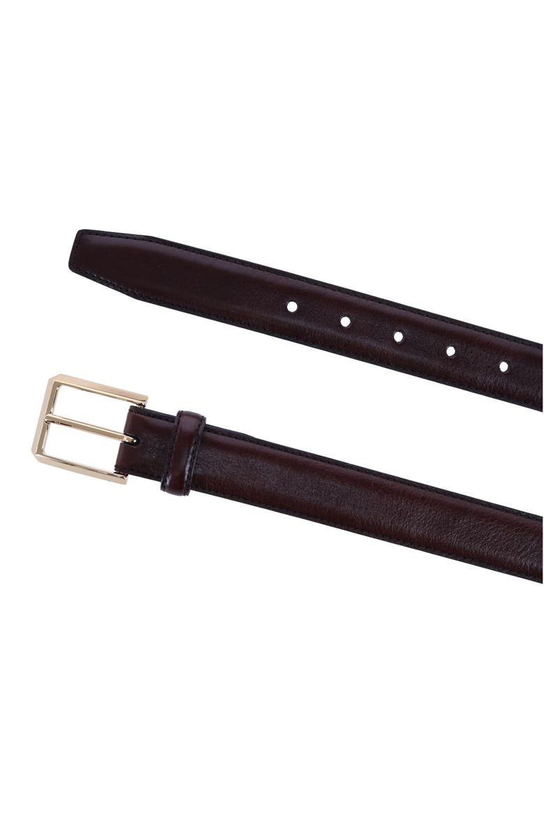 30MM Pebble Grain Leather Belt with Gold Buckle, Alternate, color, Brown