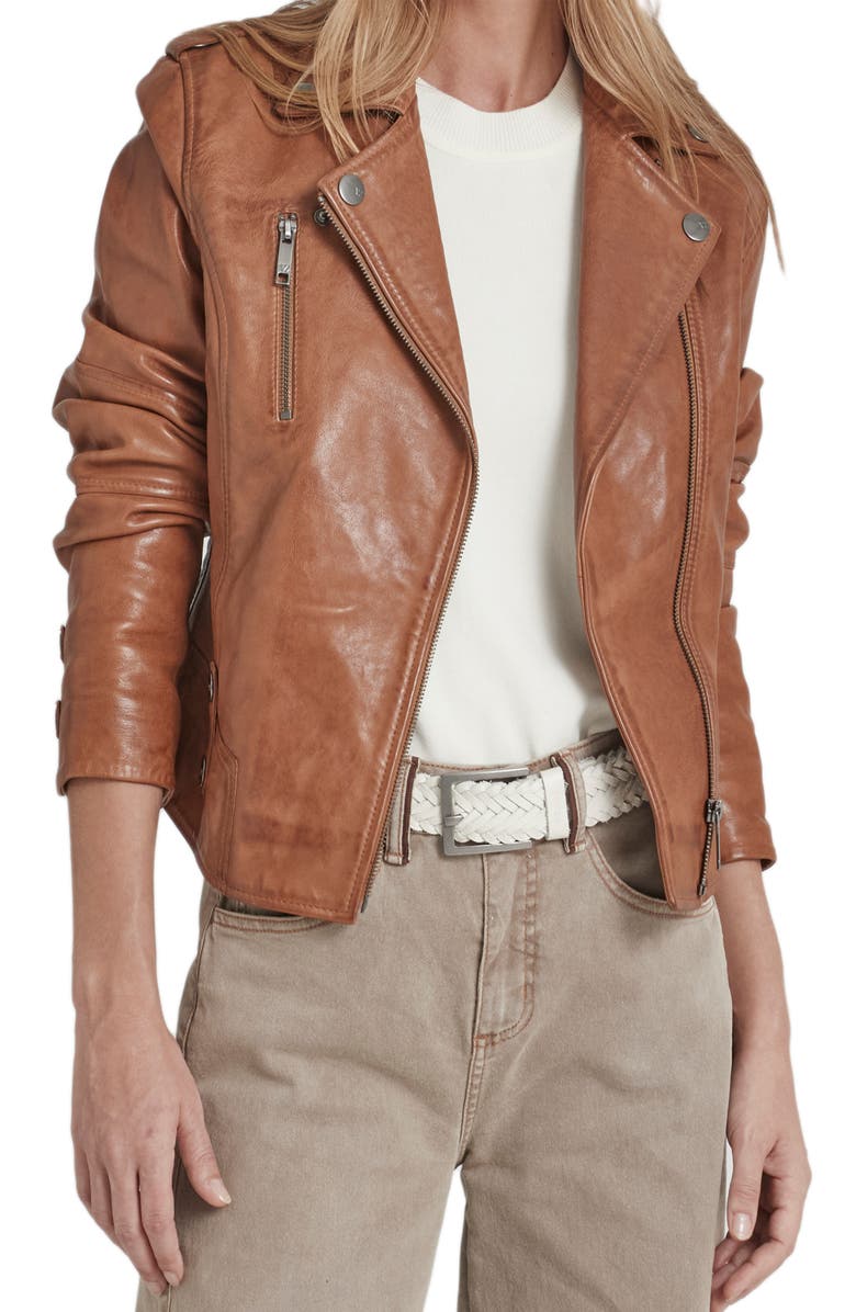 Velez Biker Nature Leather Jacket With Fitted Silhouette, Main, color, Honey