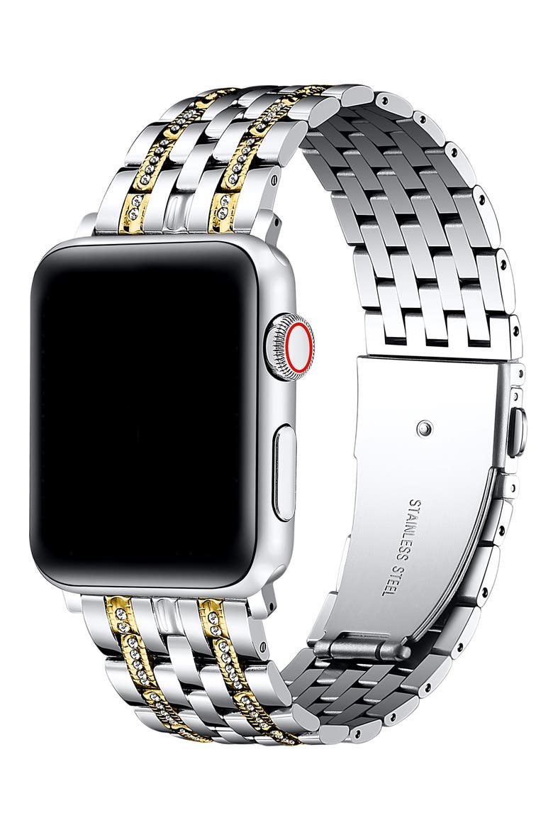 Remy Rhinestone & Stainless Steel Apple Watch® Watchband, Alternate, color, SILVER/ GOLD