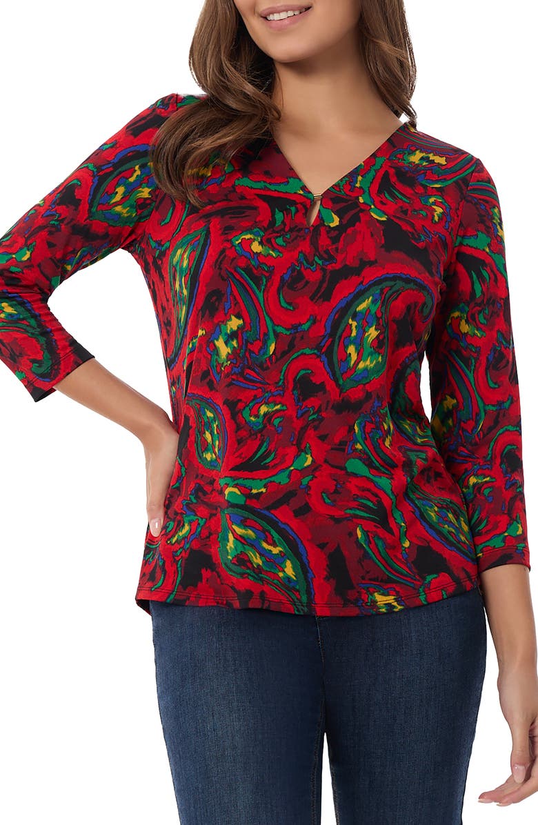 Jones New York Print Moss Crepe Keyhole Top, Main, color, 