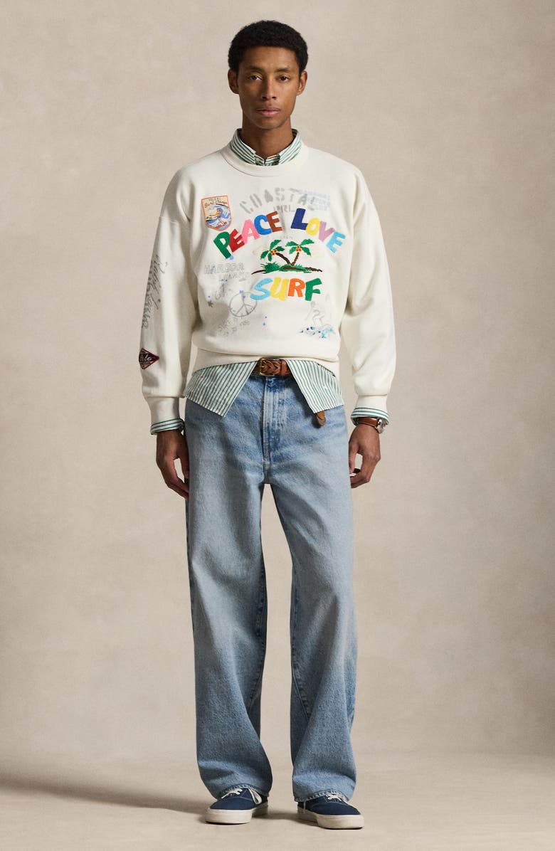 Polo Ralph Lauren Vintage Fit Peace Love Surf Embroidered Sweatshirt, Alternate, color, Nevis