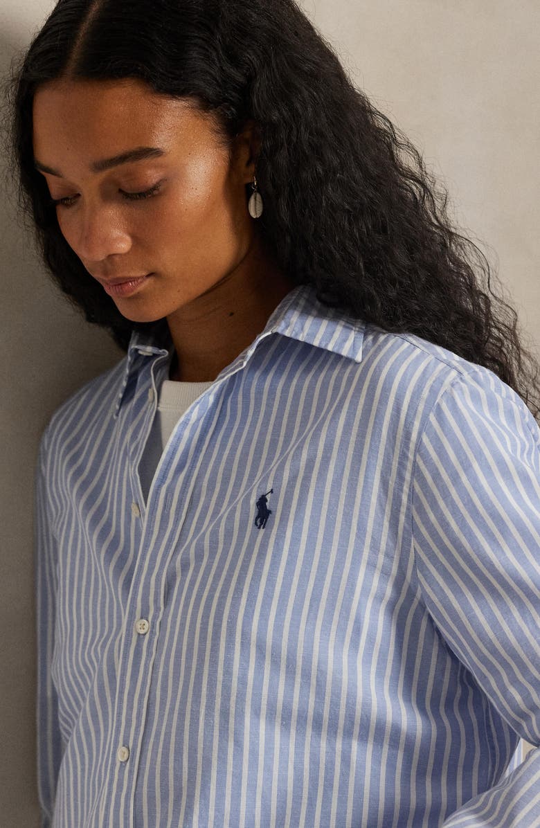 Polo Ralph Lauren Classic Fit Stripe Cotton & Linen Button-Up Shirt, Alternate, color, Dress Shirt Blue/White