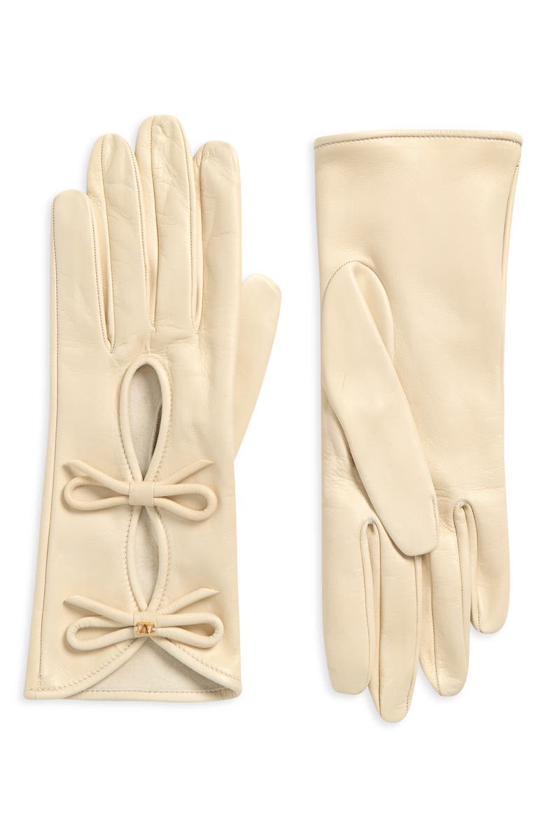 Valentino Garavani VLOGO Signature Leather Gloves, Main, color, Butter White/ Antique Brass