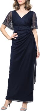 Alex Evenings Imitation Pearl & Rhinestone Embellished Empire Waist Gown