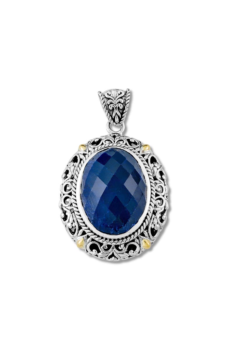 Sterling Silver & 18K Gold Blue Corrundum Pendant, Main, color, BLUE