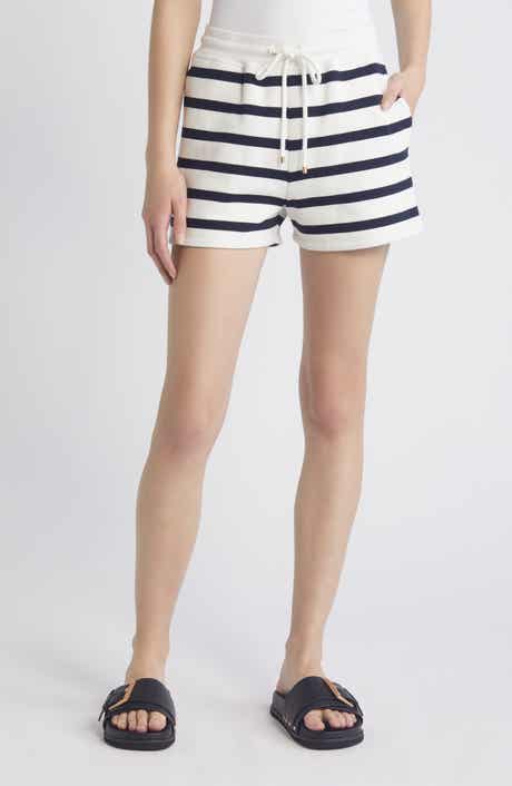 FRAME Varsity Stripe Cotton Blend Drawstring Shorts