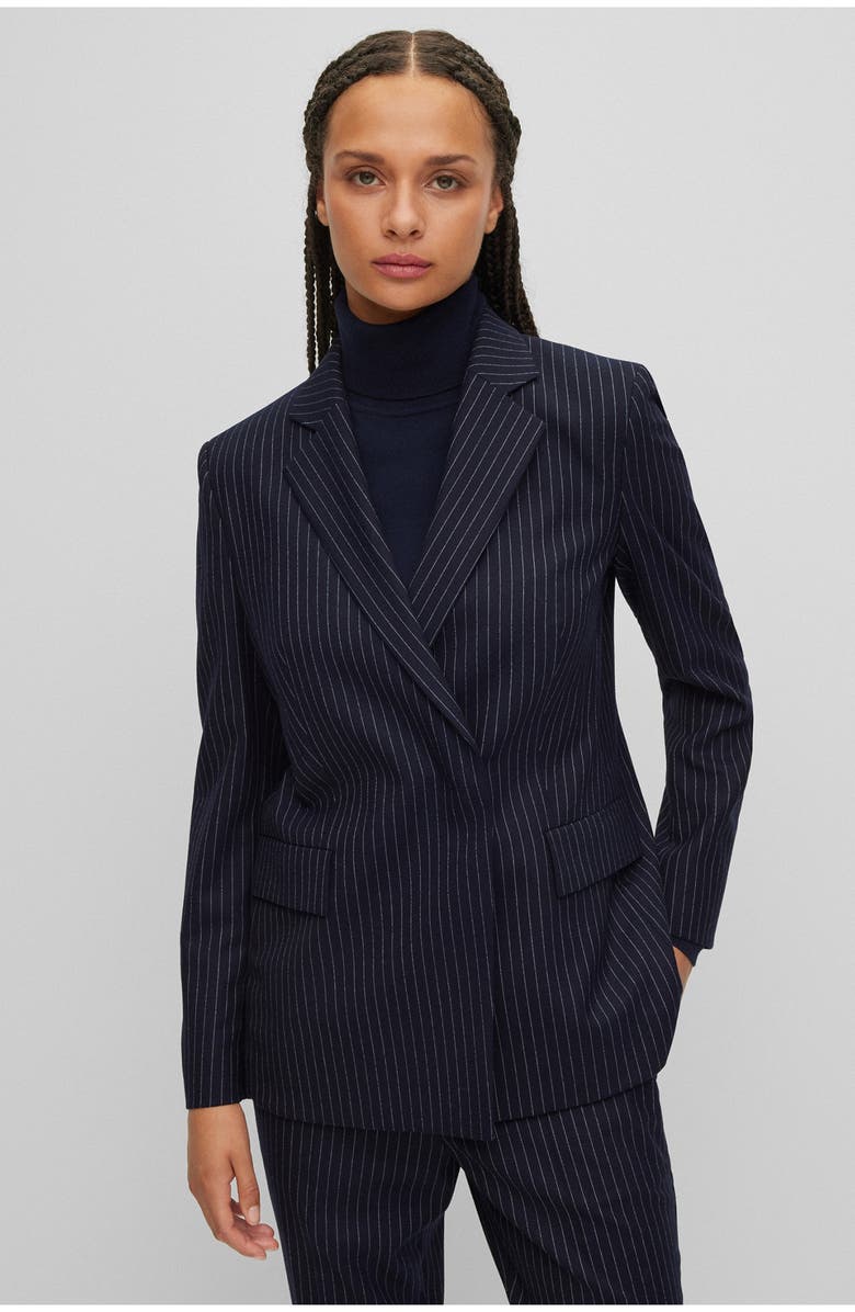 BOSS Jesene Belted Pinstripe Blazer, Alternate, color,