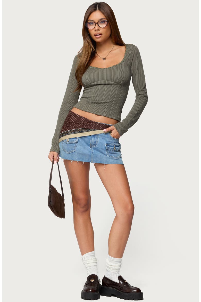 Beatrix Lace Trim Rib Long Sleeve Top, Alternate, color, OLIVE