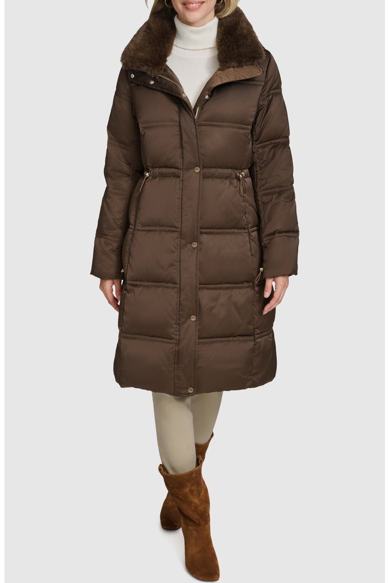 Emery Faux Fur Trim Down, Feather & Synthetic Fill Puffer Coat, Main, color, CHOCOLATE