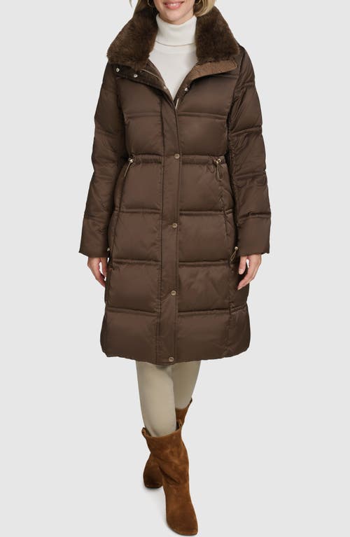 Andrew Marc Emery Faux Fur Trim Down, Feather & Synthetic Fill Puffer Coat in Chocolate 